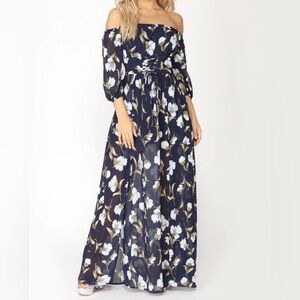Fashion Nova Navy Floral Long Sleeve Dress